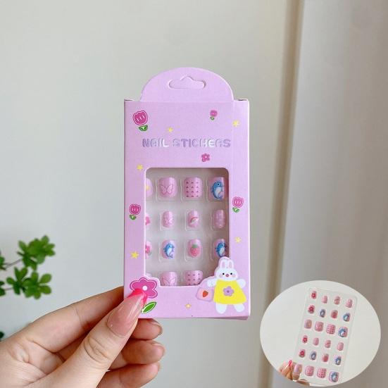 24Pcs Kids Fake Nail Kawaii Kids Fake Nail Art Stickers Set Creative DIY Nail Kit for Nail Decorations