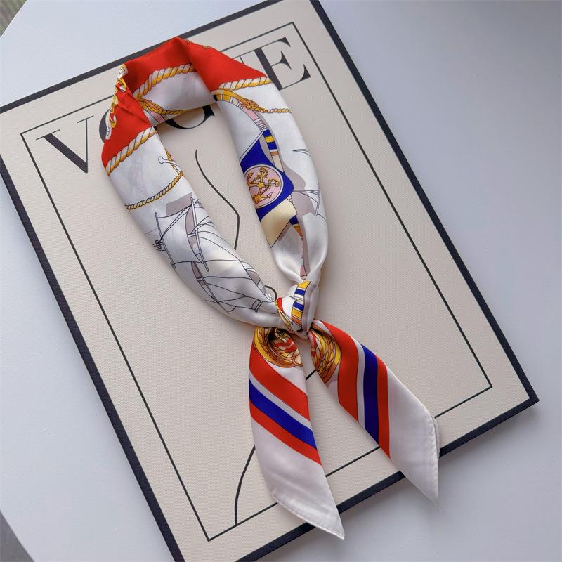 New Hundred Hundred Satin Letter Print Neckerchief 70×70 Silk Scarf Small Square Scarf High Sense of French Scarf