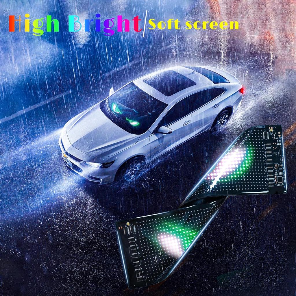 2 шт. светодиодные глаза для лобового стекла автомобиля, 13,7"X4" светодиодный знак «глаза дьявола» для автомобилей, программируемый мягкий светодиодный экран с управлением через приложение и пультом дистанционного управления