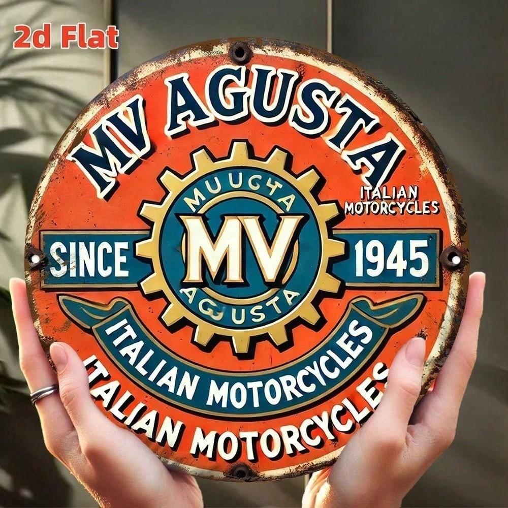 Винтажная металлическая жестяная табличка с изображением мотоцикла MV Agusta 8x12 дюймов Ретро Круглый настенный декор для гаража Бара Мужской берлоги Кафе