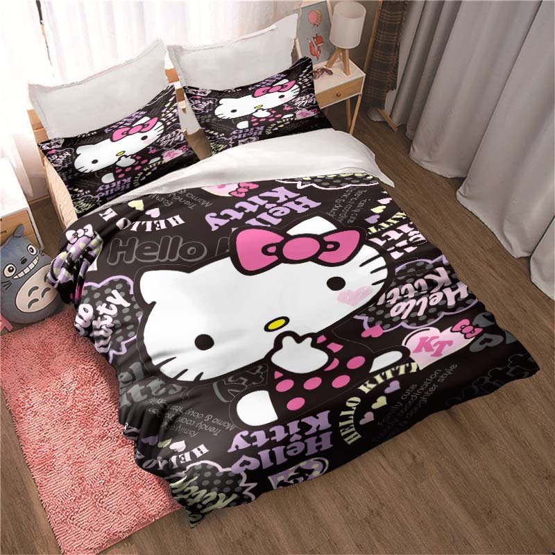 This adorable Hello Kitty printed cartoon duvet cover bedding set is a cute anime-themed home decor item suitable for both child