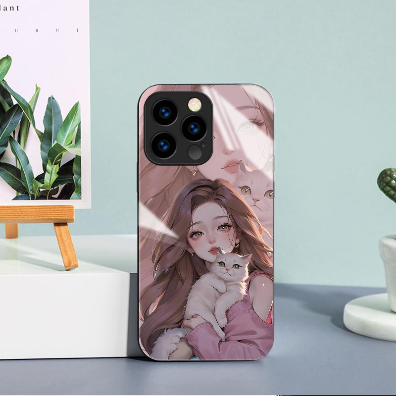 Закаленный стеклянный корпус, милый, милый, с рисунком девушки, защитный чехол, мягкий чехол для Xiaomi Redmi