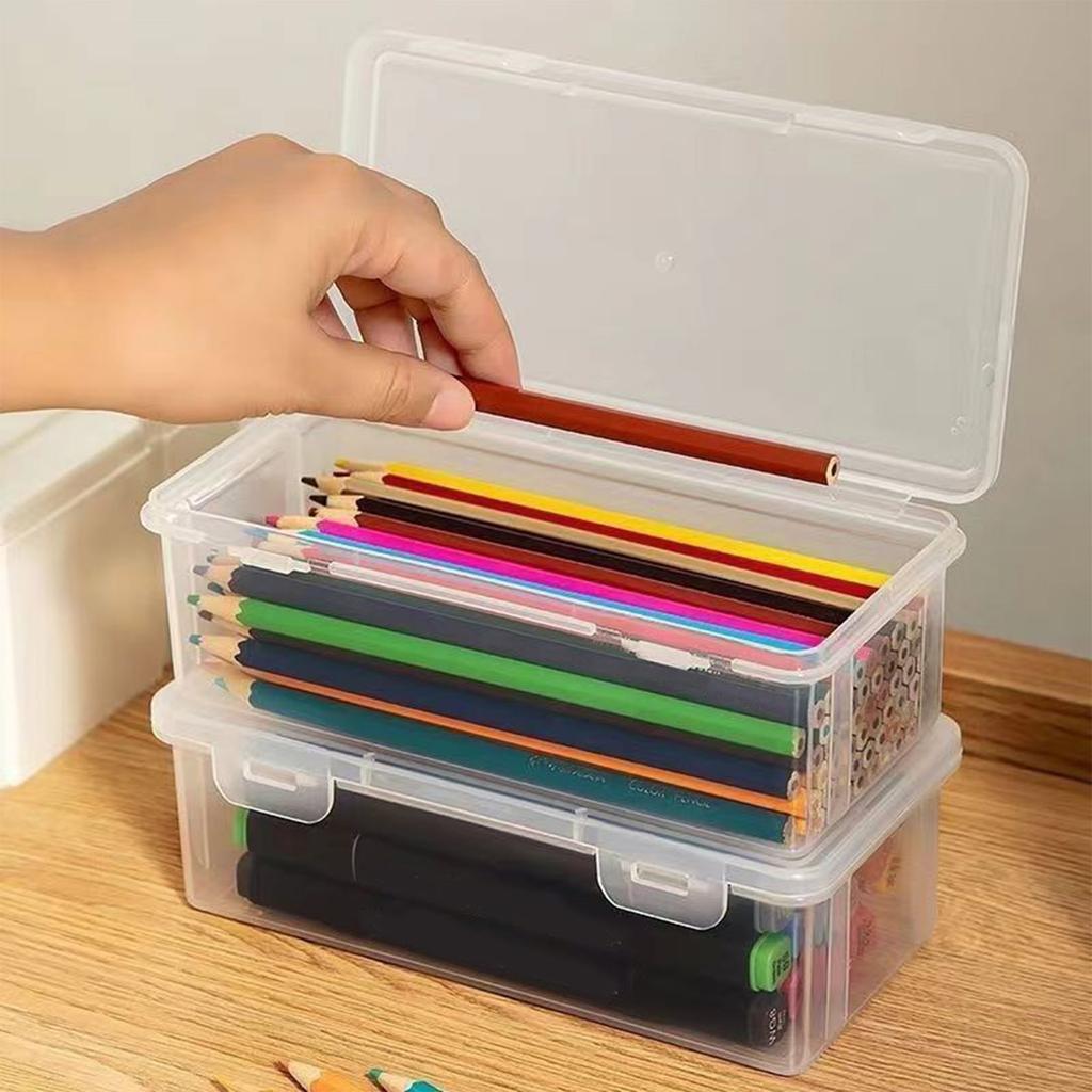Pencil Storage Box, Transparent Stationery Box, Plastic Children's Desktop Pen Holder, Colored  Crayons, Colored Pen Bag, Marker Pen