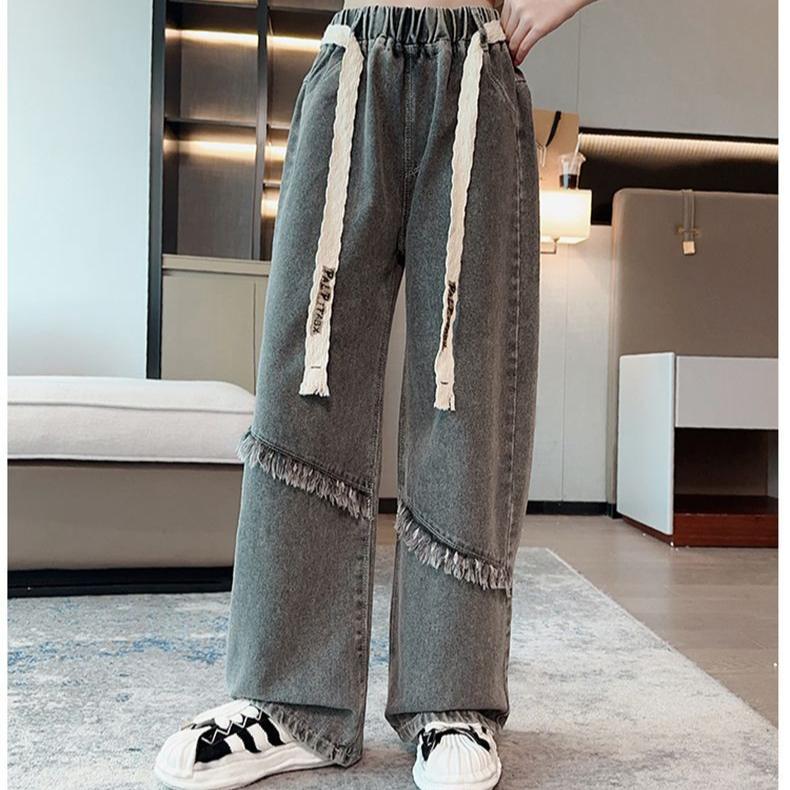 Девочки Джинсы широкие весна и осень Девочки Свободные Интернет Красные Ретро Синие Прямая труба Детские брюки