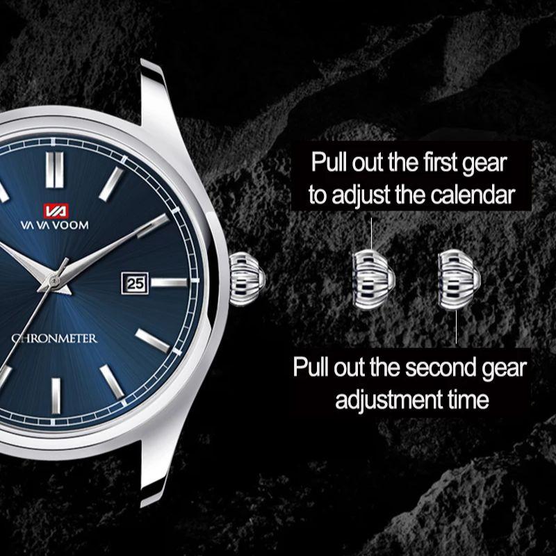 Business Men's Watch Fashion Trend Blue Stainless Steel Waterproof Date Display Quartz Movement Boutique Men Casual Watch Reloj