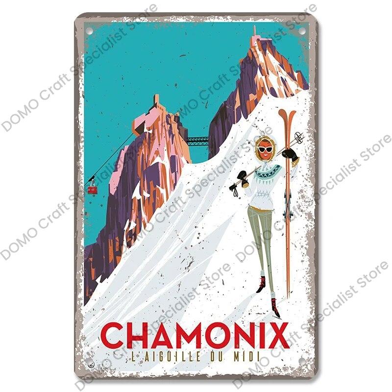 Лыжный спортивный плакат, винтажная металлическая табличка, знаки, горные лыжи, красота, металлическая жестяная пластина, ретро настенный декор для лыжного клуба, бара, паба, дома