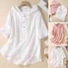 Women Solid Color T-shirt Hooded Buttons Half Placket Short Sleeve Pullover Tops Solid Color Drawstring Thin Loose Fit Blouse