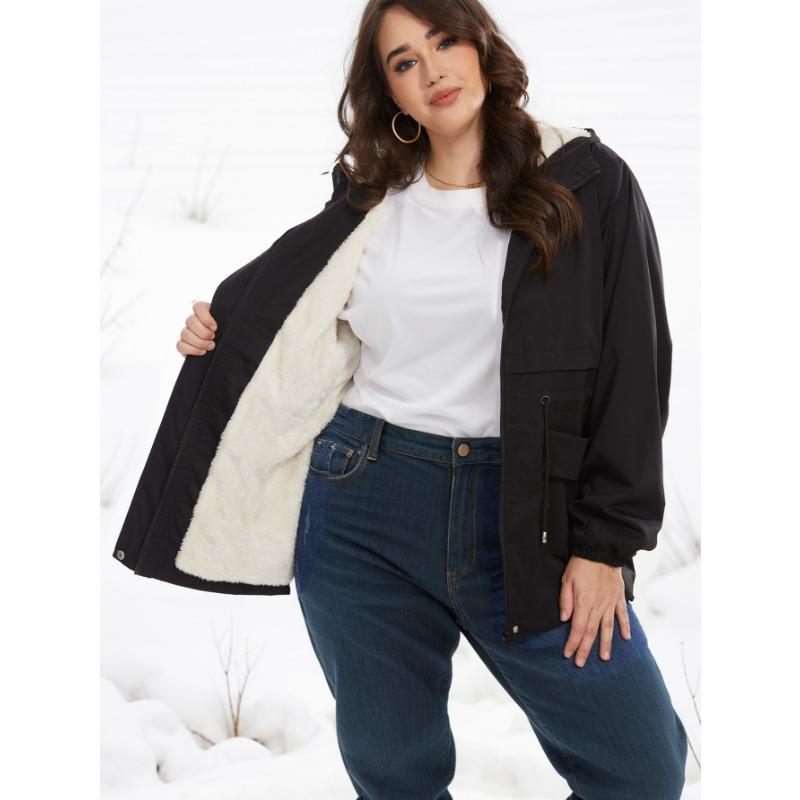 Женская осенне-зимняя куртка средней длины с кулиской на талии и капюшоном, повседневная куртка больших размеров