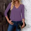 Women's Fashion Casual V-Neck Three-Quarter Sleeve Solid Color Top
