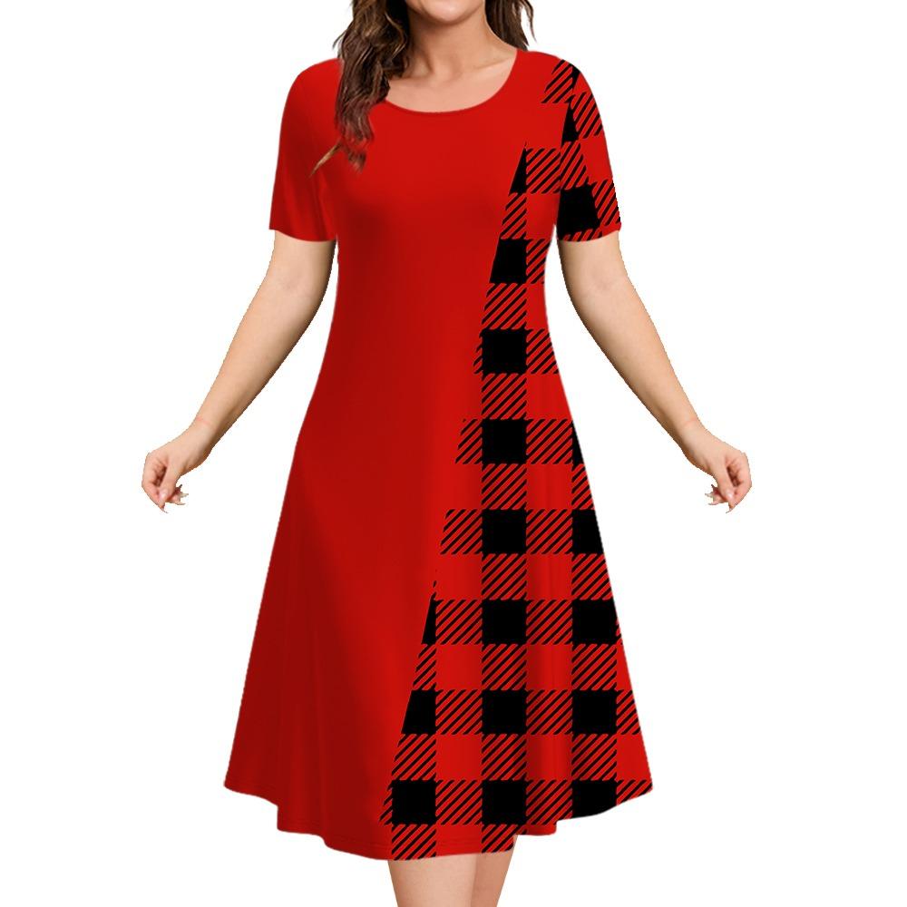 2025 Летние платья для женщин Лоскутный принт Короткий рукав Женская одежда Свободная юбка А-силуэта Элегантные и красивые женские платья