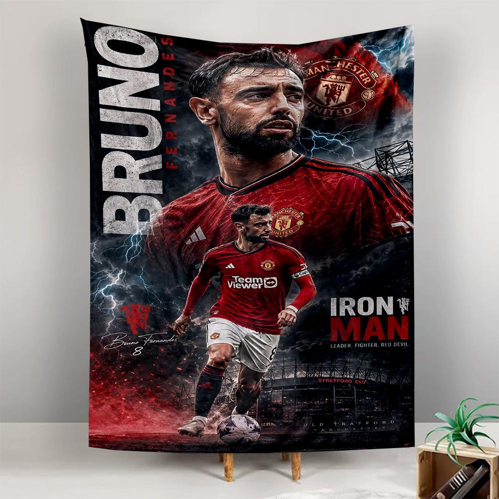 Tapestry Bruno Fernandes Manchester United Iron Man Old Trafford Poster Wall Hanging for Soccer Fan Cave Decor