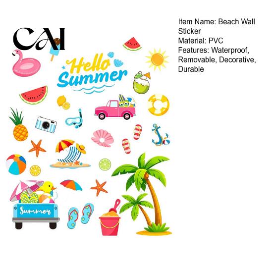 Creative Summer Gift Ideas 2Pcs Hello Beach Window Clings, Tropical Hawaiian Coconut Tree Flamingo Easy Peel Stick Wall Art Stickers