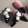White Aurora Camellia Nail Art Jewelry Acrylic Resin Flowers Design Elegant Wedding Charms Accessories Rhinestone Decor