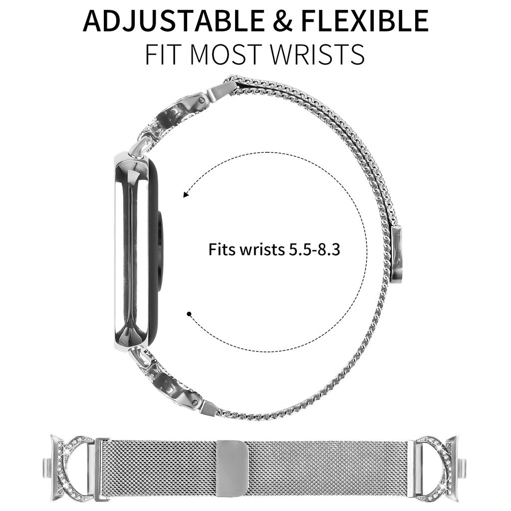 For Xiaomi Redmi Watch 4 Replacement Strap Milanese Silver Metal Watch Band Rhinestone Decor