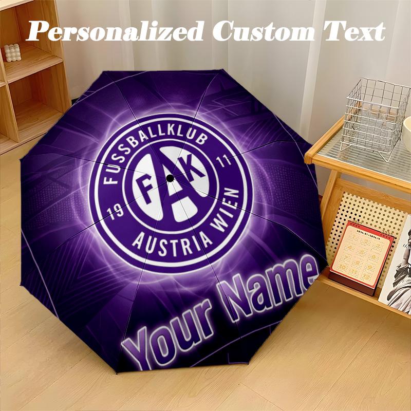 8 Rib Auto Folding Umbrella Austria Wien FC Print Custom Name Text Portable Rain Gear