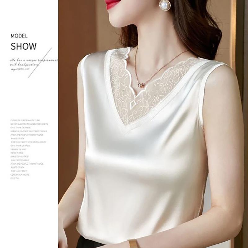 Women Wear Spring Summer Camisole Loose Plus Size Lace Lining V-neck Sleeveless Blouse