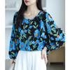 Printed Chiffon Long Sleeved Shirt for Women Loose Casual Plus Size Printed Top