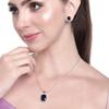Square Shape Rhodium Plated CZ Pendants with Blue Stones for Women