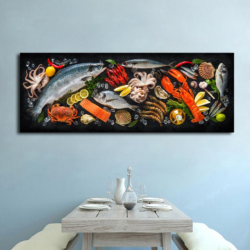 Кухонный тематический настенный художественный декор, холст, картина, постеры и принты с рыбой и морепродуктами, картины для столовой, Cuadros, без рамки