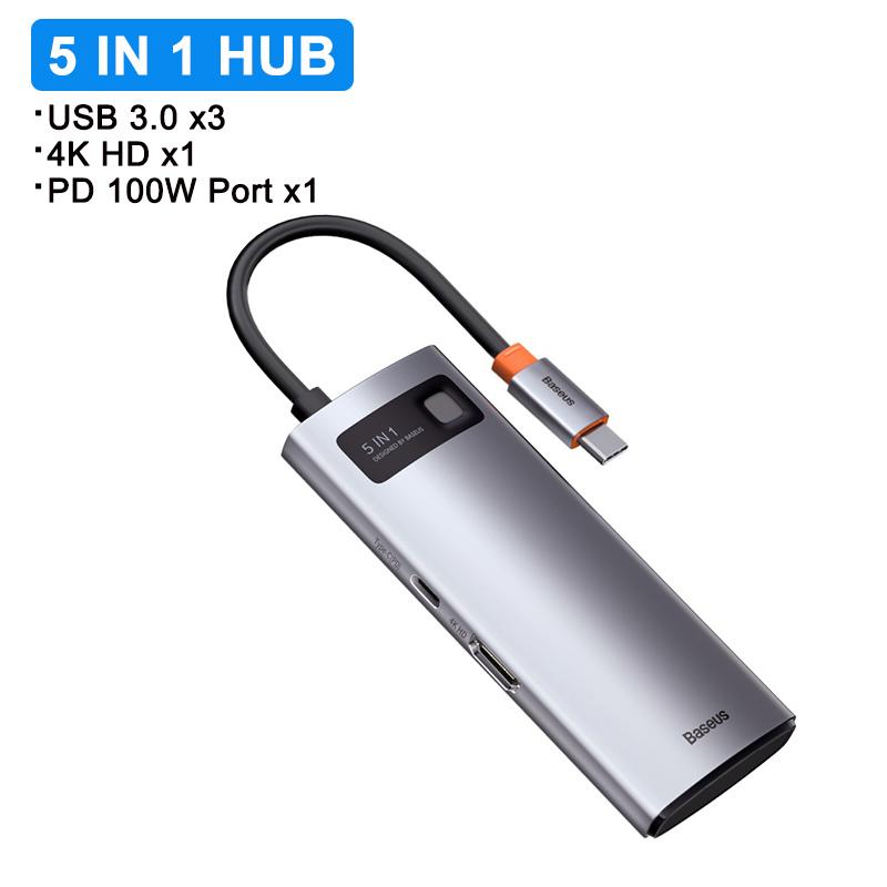 Baseus USB C HUB to HDMI-compatibe Adapter RJ45 Card Reader USB 3.0 PD 100W Type C Docking Station For Macbook Pro Surface iPad