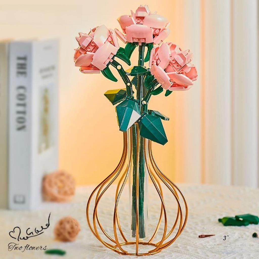 Трансграничные цветочные строительные блоки: Совместимый с Lego набор игрушек для сборки розы, подсолнуха и тюльпана