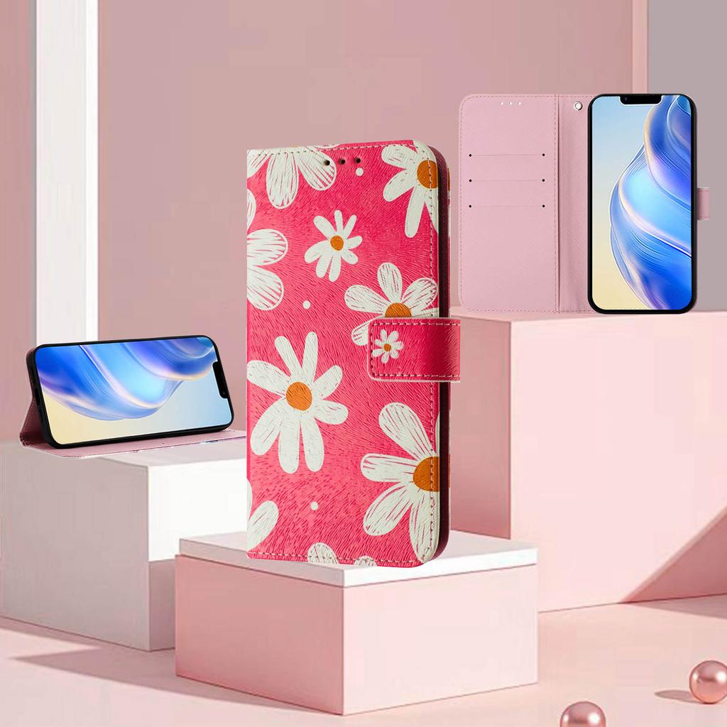 Роскошный кожаный чехол-книжка с розовым рисунком в виде ромашки для Motorola Moto G60, G40 Fusion, G10, G20, G30, G Play, G Power, Edge 50 NEO...