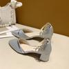 Single Shoes Summer Mid Heel 2024 New Evening Gentle Shoes Pearl High Heel Thick Heel Fairy Style Sandals