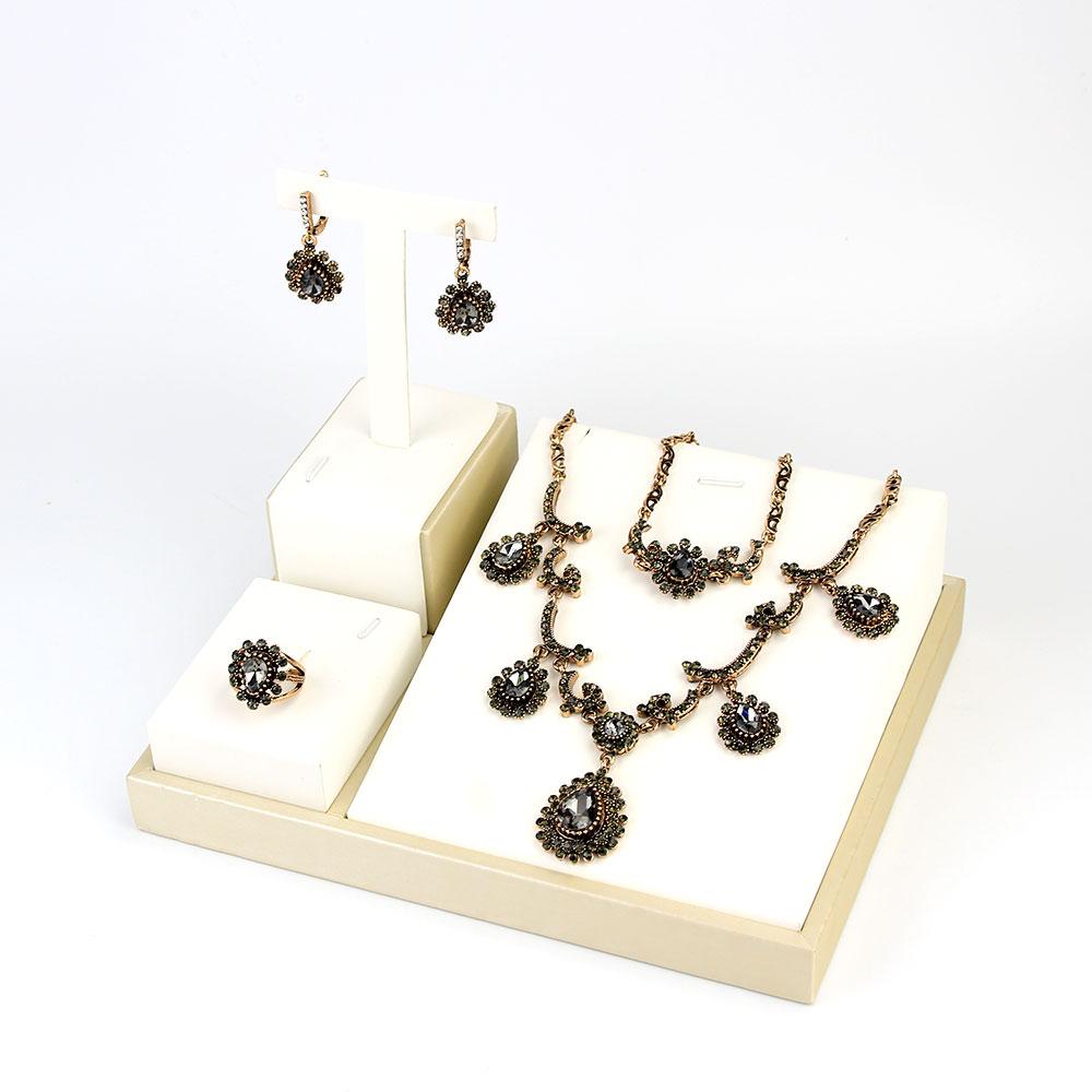 Наборы свадебных украшений в богемном стиле для женщин, серьги античного золотого цвета, браслет, кольцо, ожерелье, полный кристалл, подарок невесты