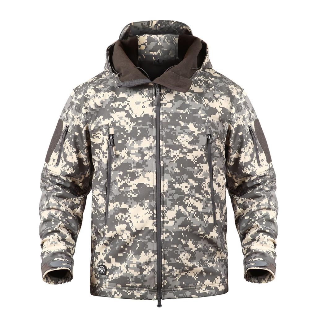 Fleece Men's Winter Military Softshell Tactical Jacket Outdoor Camouflage Hunting Camping Waterproof Army Coat Hoodie Jacket Plus Size XS-5XL