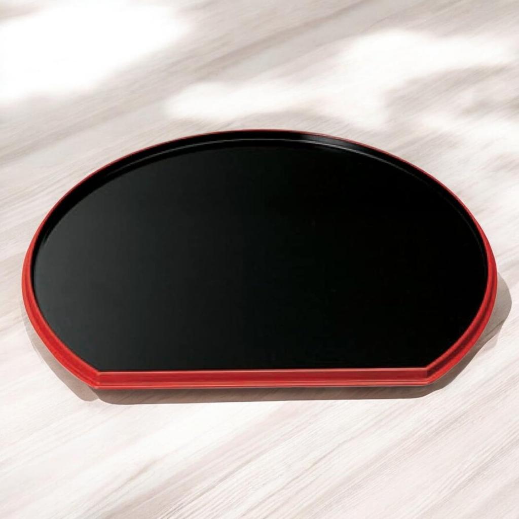Tray Black with Red Brushed Lacquerware Made In Japan J-kitchens 2-shaku (1.2-inch) Half-moon Double-Sided (Tray) Rim/Red Top, Black, 36.2cm, (ABS