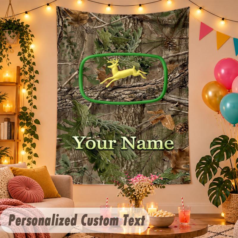 John Deere Personalized Wall Tapestry Custom Name Text Polyester Hanging Decor Home Room