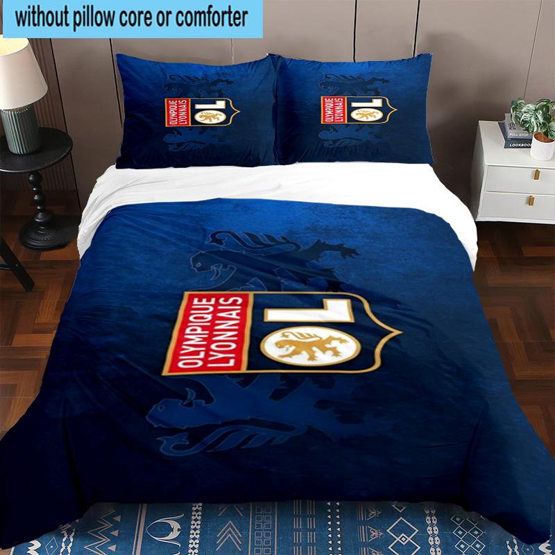 3pcs Lyon Football Crest Printed Bedding Set Duvet Cover Closure Includes 1 Duvet Cover & 2 Pillowcases Bedding Sets Home Decor Gifts