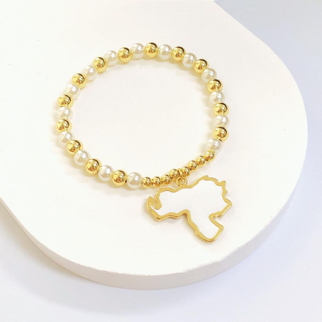 Hot Sale Venezuela Dominican Mexico Map Flag Pearl Chain Bracelet Simple For Man Woman Party Birthday Jewelry National Day Gift