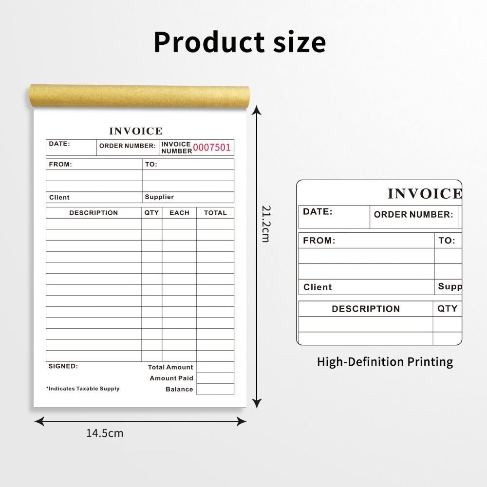 Signature Line Duplicate Invoice Book Tear-Off Commercial Invoice Pad Business