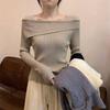 2024 Spring/Autumn Women's Slim-Fit One-Shoulder Knitted Sweater Base Layer - Stylish & High-End