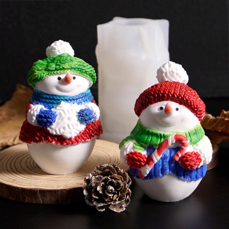 Christmas Snowman Candle Mold with Snowflake Candy Sweater Design Irregular Silicone Plaster Decorative Ornament New Mould