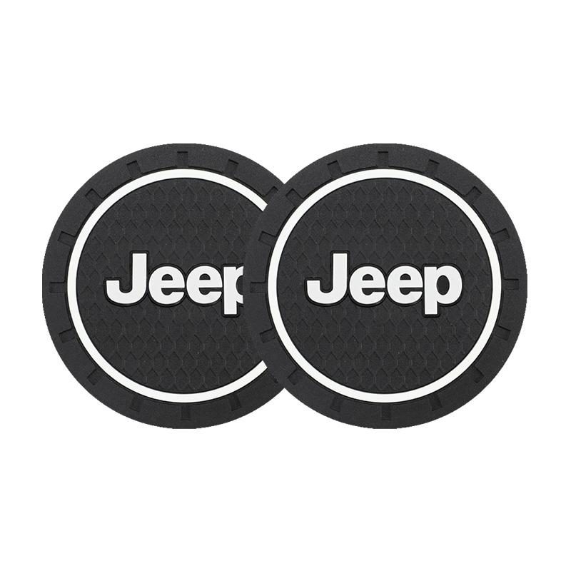 AIN4 2Pcs Silicone Car Cup Mats Anti Noise Coaster Auto Accessories For Jeep Grand Cherokee Wrangler JK Gladiator Compass Renegade