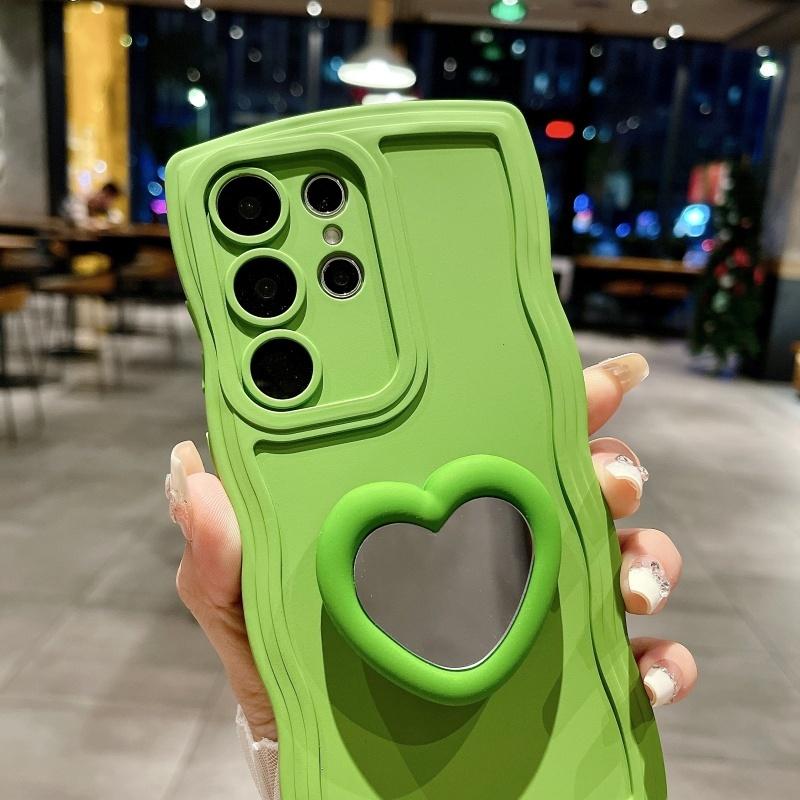 Милый Чехол-Зеркало Волна Сердце Любви для Samsung Galaxy S2 S24 S26 Ultra S23 S22 Plus S21 FE A A6 A16 A4 A3 A1 Крышка-Подставка