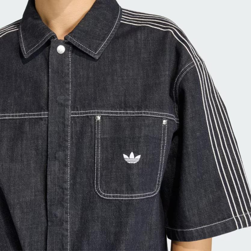 adidas Оригинальная рабочая рубашка с коротким рукавом из денима, лимитированная серия ко Дню святого Валентина, мужская рубашка KG6448