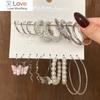 Trendy Silver Color Butterfly Hoop Earrings Set for Women Girls Geometric Irregular Metal Resin Acrylic Earrings Jewelry