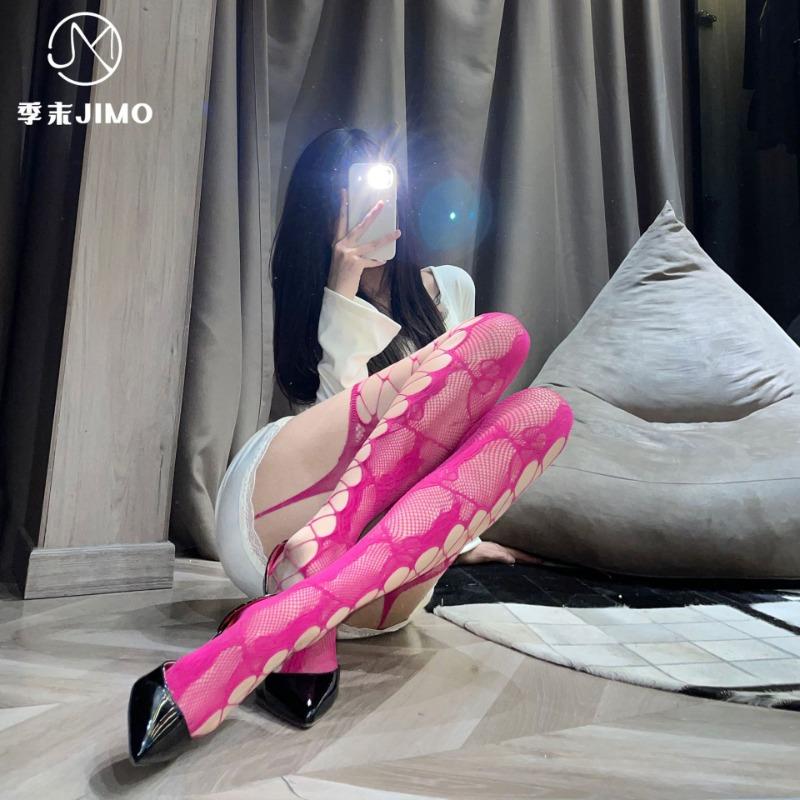 Сексуальное нижнее белье новый розовый узор боковой крест пустые подвязки интегрированные носки сетчатые носки женские чулки сетчатые носки 7002