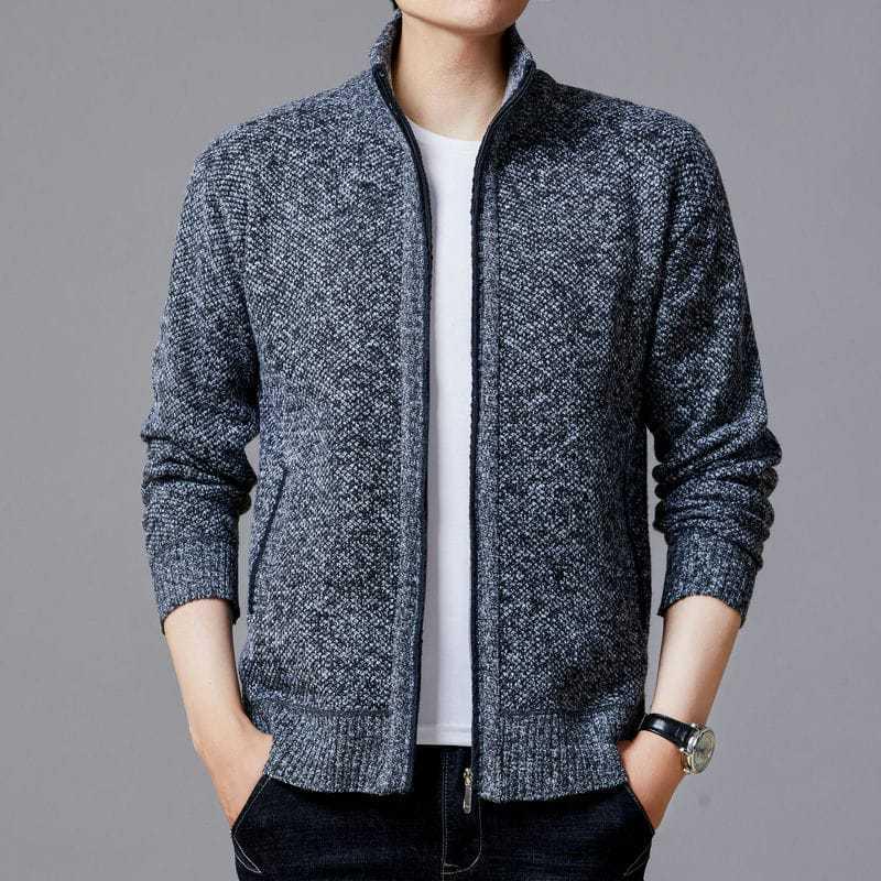 Мужской зимний вязаный кардиган со стойкой: Свободный, Плюс Вельвет, Большой Размер, Модный, Повседневное Пальто