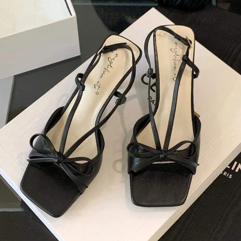 Синие босоножки на высоком каблуке в горошек с бантом, женская модная обувь, квадратный носок, ремешок сзади, пряжка, дизайнерская брендовая обувь, сексуальные туфли для платья с открытым носком