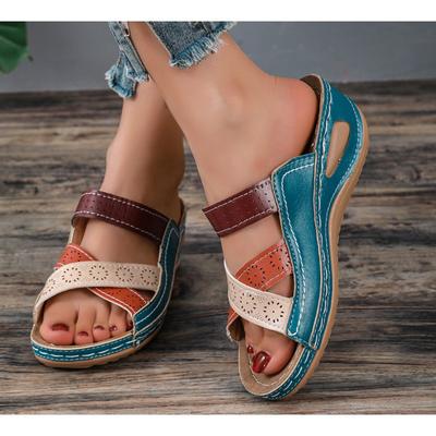 Модные женские танкетки-шлепанцы Лето Новые Ортопедические Сандалии с открытым носком Винтажная кожа Повседневные Женские Шлепанцы на платформе Слайды Сандалии 43