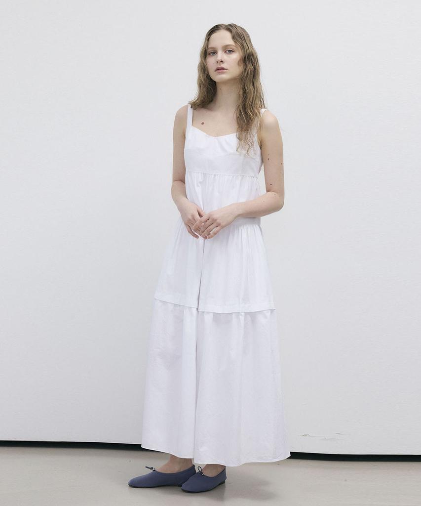 Ssikeoseun Cotton Flounce Sleeveless Maxy Dress - White