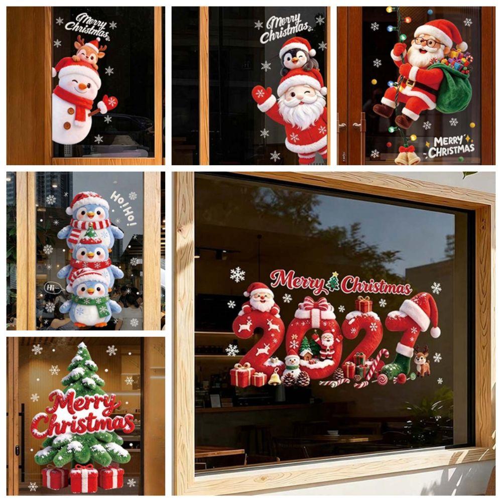 Removable PVC Christmas Window Sticker Glue Free Static Film Clings Shop Boutique