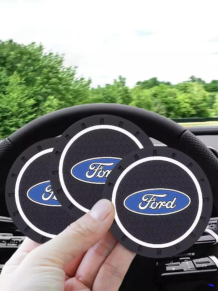 WGL2 2Pc High Quality Car Coaster Water Cup Slots Non-Slip Pad Fit For Ford Fiesta C-Max Kuga Ranger Raptor KA Fusion ST Transit Edge