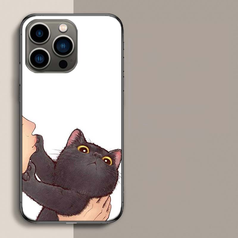 Чехол-брелок с котенком и поцелуем, мультяшный чехол для телефона Apple Iphone 16E 16 17 Pro Max Air 15 Pro 14 Plus 12 13 Mini, милый чехол