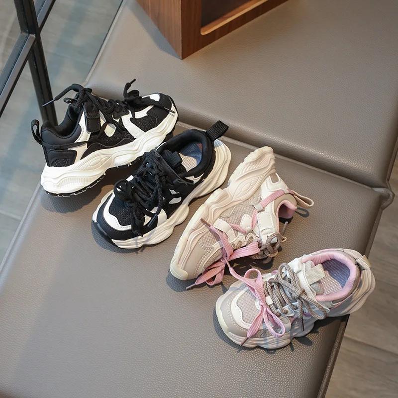 Спортивная обувь для девочек, весна-осень, универсальные кроссовки для малышей, модные повседневные дышащие детские школьные теннисные туфли, нескользящие