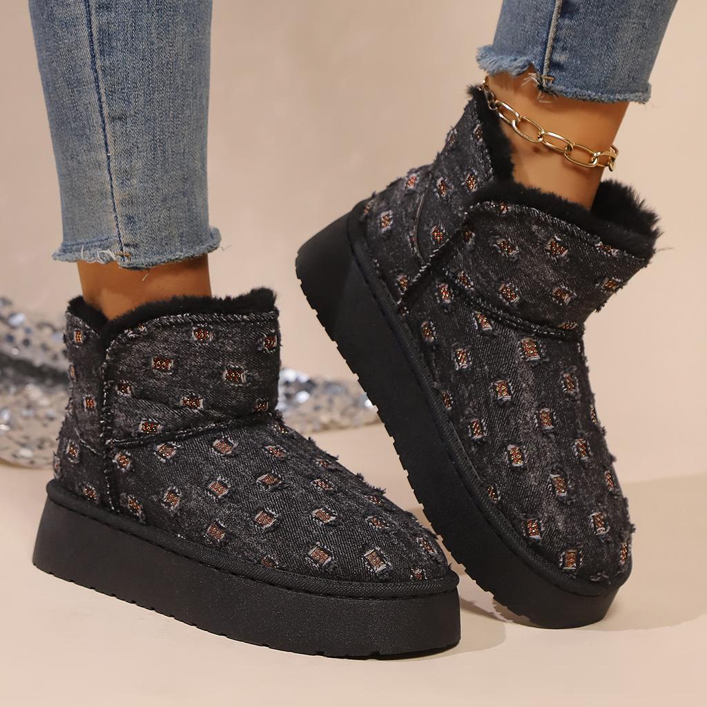 2024 Новые зимние женские короткие ботинки на толстой подошве с круглым носком, модные и удобные, плюс бархатные теплые рукава, зимние ботинки